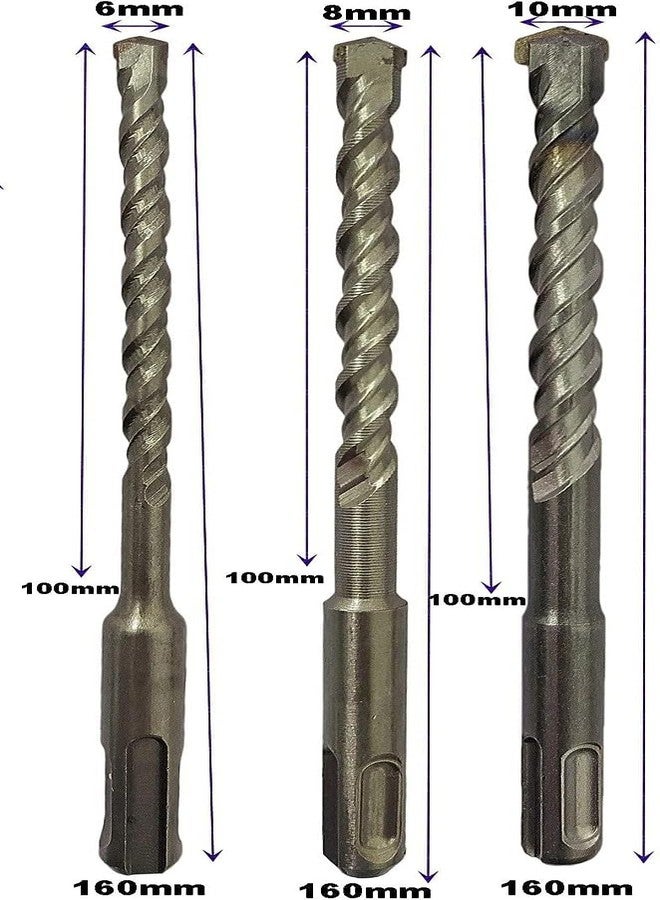 Inditrust مجموعة رؤوس إزميل ورؤوس مدببة مسطحة من الفولاذ السبائكي من إنديترست، مناسبة لمثاقب المطرقة الدوارة، مقاس 6/8/10 مم × 160 مم، حلزونية مزدوجة للبناء مع ظرف مفتاح ثلاثي الفك 1/2 بوصة ومحول، سعة 1.5-13 مم - Image 4